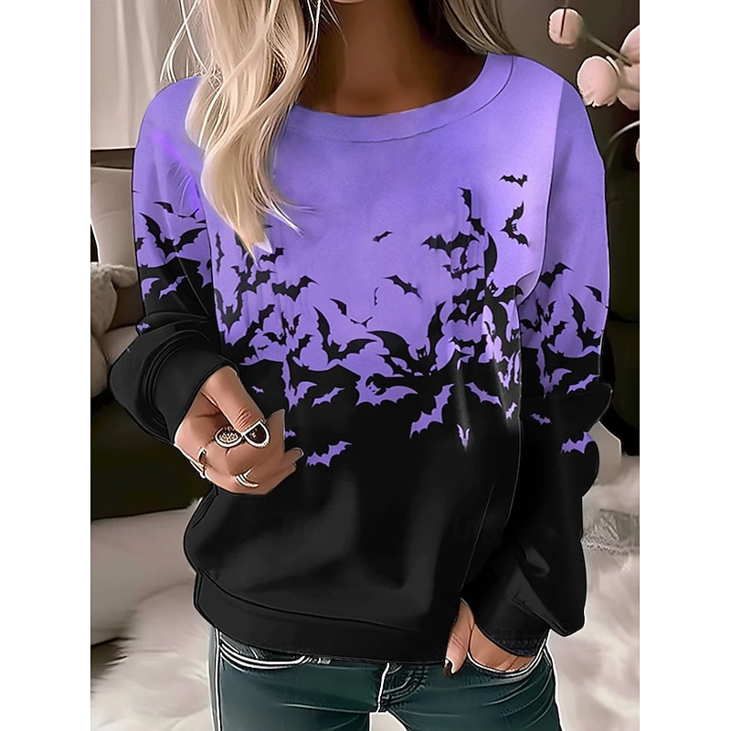 Halloween Women's Pullover Sweatshirt Witch Graphic Cat Pumpkin Fashion Casual Long Sleeve Crew Neck Regular Tops Street Dailywear Casual Print Black Blue Purple Orange Fall Winter2