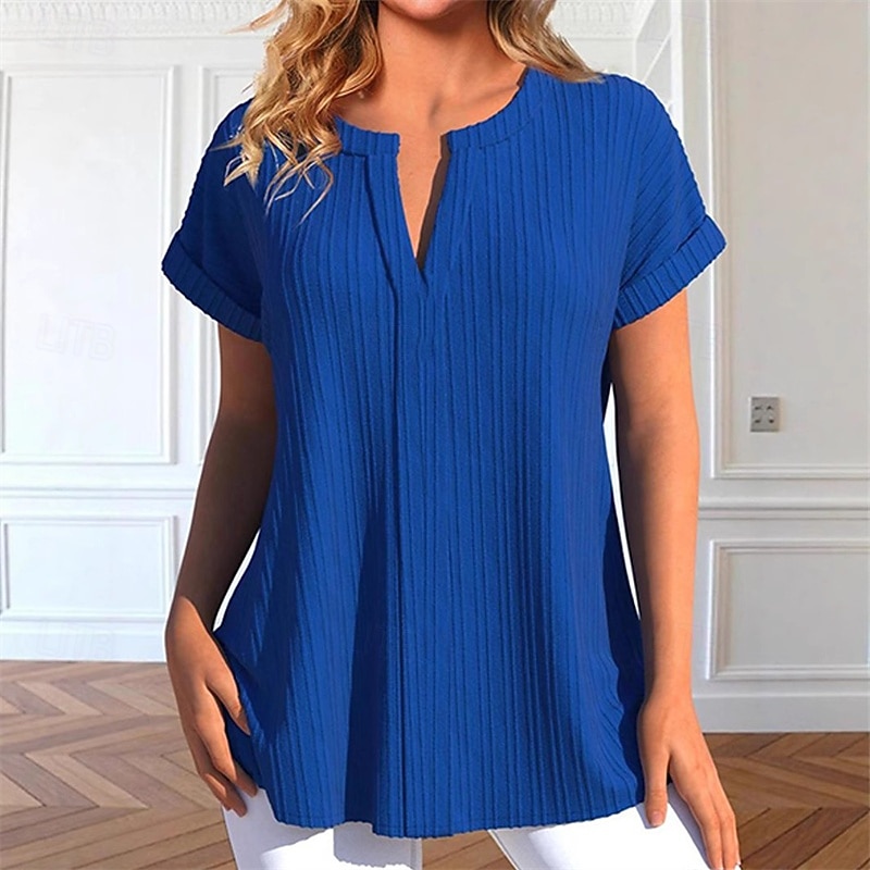 Women's T Shirt Tee Top Plain Fashion Modern Short Sleeve V Neck Regular Tops Daily Going out Blue Summer