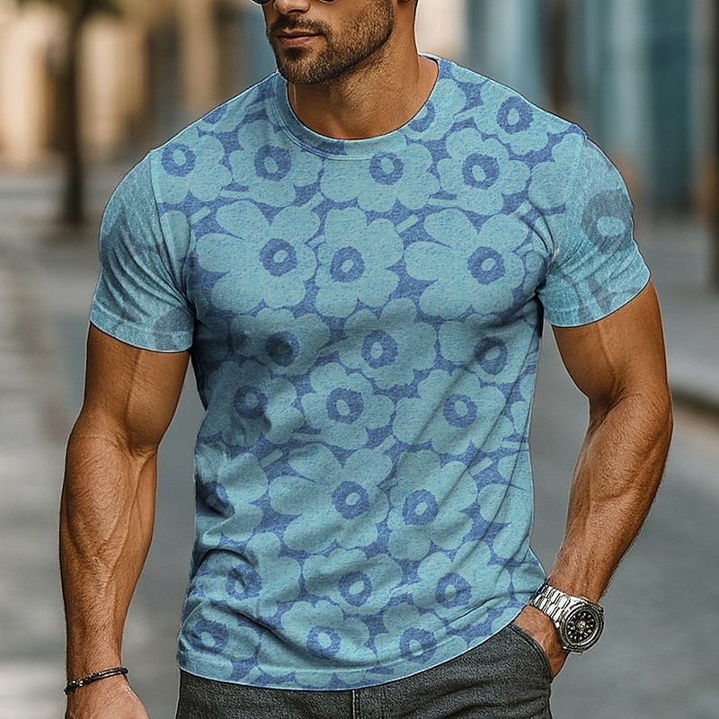 Men's T Shirt Floral Crew Neck Clothing Apparel 3D Print Party Holiday Short Sleeve Floral Cool Trendy4