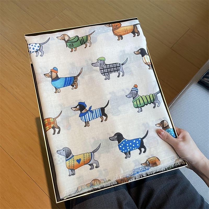 Women's Rectangle Scarf Street Daily Date Black White Blue Scarf Animal2