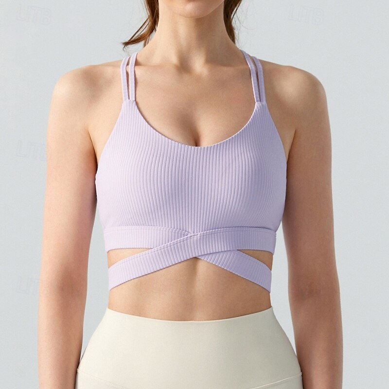 Women's Yoga Bra Sports Tank Top Pilates Bra Underwear Medium Support Padded Solid / Plain Color Sport Activewear Black White Gym Pilates Zumba2