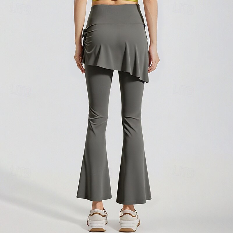 Women's Workout Pants Running Leggings Drawstring Pockets 2 in 1 Tummy Control High Waist Gym Pilates Zumba Bottoms Solid Color Black Coffee Grey Fall Sports Activewear Tight Fit4