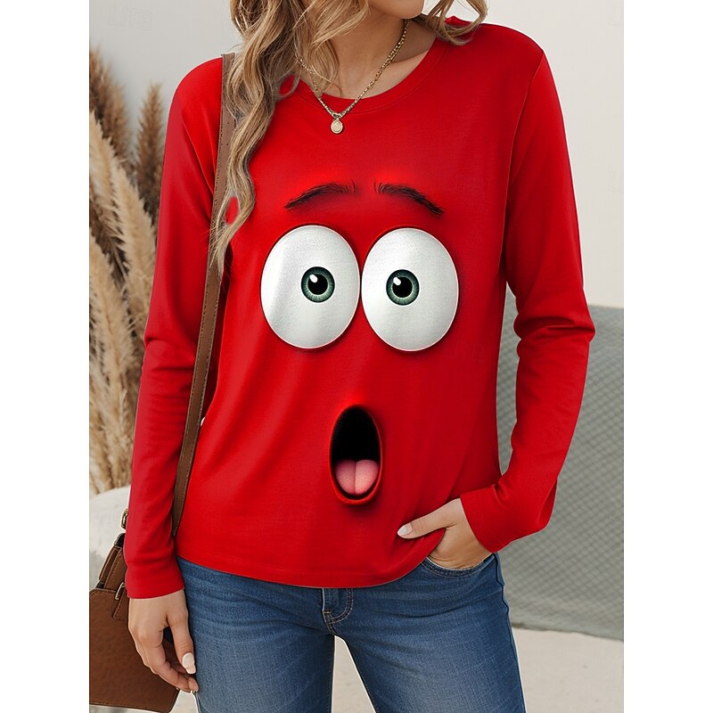 Easter Women's T shirt Crew Neck Long Sleeve Tunic Graphic Geometry Vintage Stylish Casual  Regular Tops Daily Print Yellow Red Blue Green Fall4