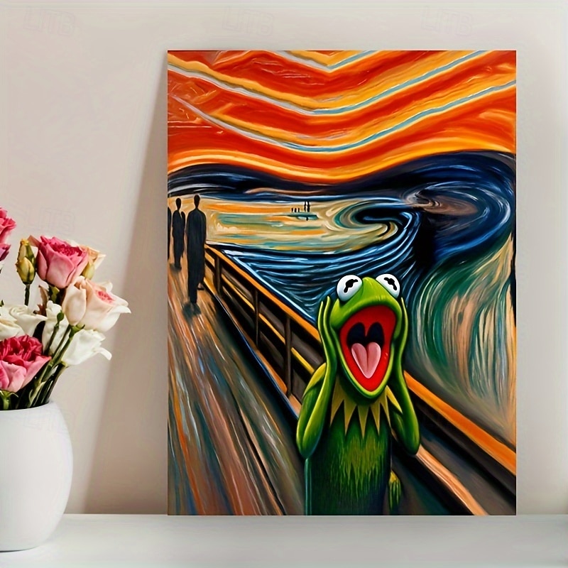 1pc Frameless Frog Scream Art Deco Canvas Print Poster - Waterproof Ideal for Living Room Bedroom Home Office Classroom Decor