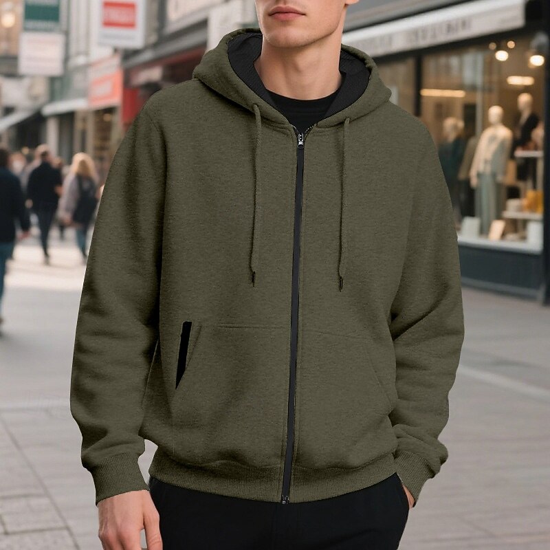 Men's Hoodie Full Zip Hoodie Apricot Black Army Green Navy Blue Light Grey Hooded Plain Patchwork Sports & Outdoor Casual Daily Streetwear Cool Designer Spring &  Fall All Seasons Clothing Apparel4