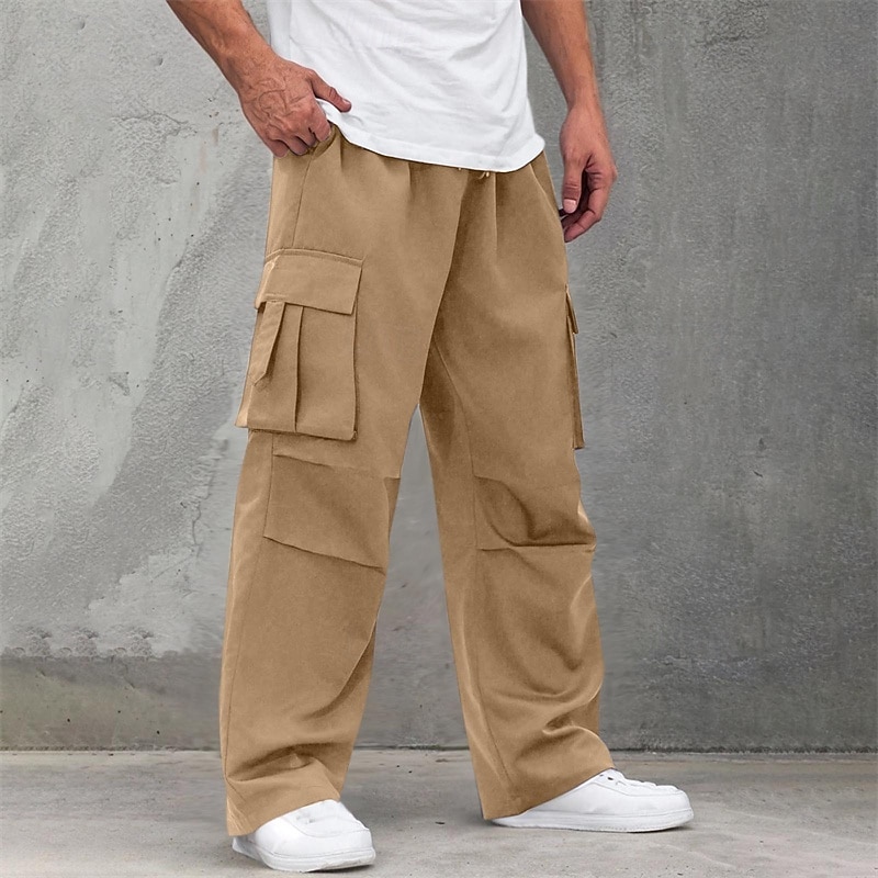 Men's Cargo Pants Trousers Elastic Waist Drawstring Multi Pocket Plain Wearable Outdoor Daily Camping & Hiking Fashion Classic Dark Brown Black2