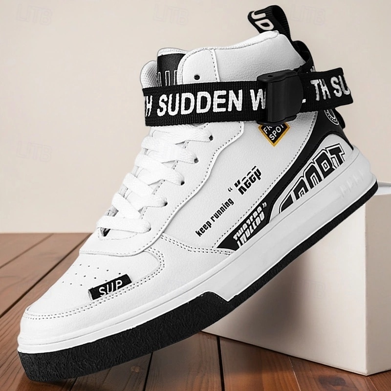 Men's High-Top Streetwear Sneakers with Velcro Straps, Fashion Casual Skate Shoes for Daily Wear & Urban Style