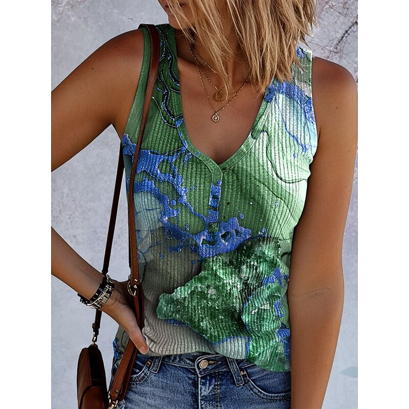 Women's Camisole Tank Top Ombre Graphic Vintage Tropical Stylish Sleeveless Sleeveless V Neck Regular Tops Daily Print Blue Purple Green Summer Spring2