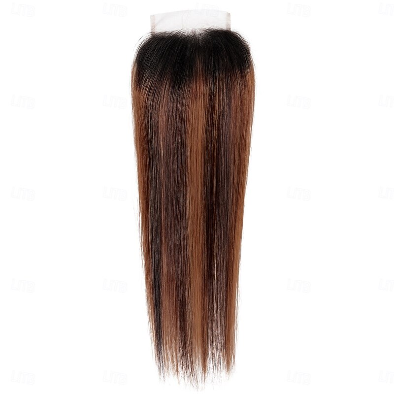 3 Bundle with Closure Human Hair Extension Hair T1B-4/30# Straight Human Hair 12-28 Inch For Black Women4
