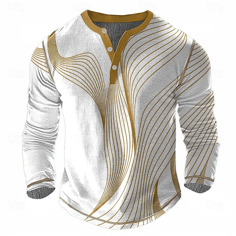 Men's Geometric Henley Shirt Waffle T Shirt Long Sleeve Vintage Daily Retro Vintage Sports Outdoor Casual Holiday Spring & Summer All Seasons Blue Yellow Green Red Henley Henley T-Shirt4