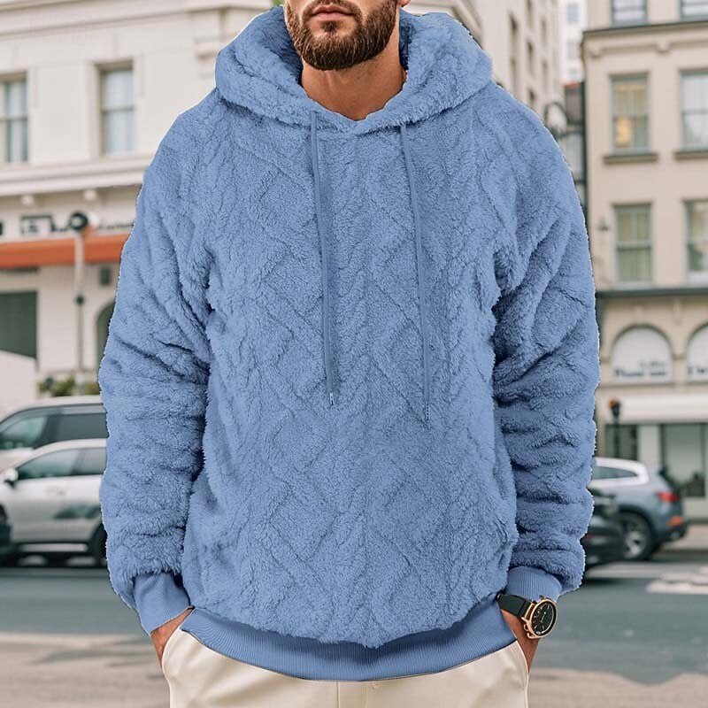 Men's Hoodie Fleece Hoodie Sherpa Fleece Hoodie Apricot Reddish brown Black Gray Light Blue Hooded Standing Collar Plain Oversized Casual Daily Holiday Polyester Fleece Streetwear Cool Sportswear2