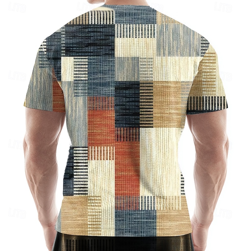 Men's Geometric Plaid Waffle Shirt Short Sleeve T shirt 3D Print Crew Neck Shirt Fashion Daily Designer Street Casual Daily Red Blue Khaki Summer Spring All Seasons Clothing Apparel S M L XL XXL XXXL2