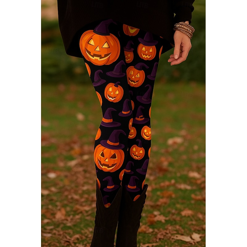 Halloween Women's Leggings Vacation Vintage Ethnic Style Full Length Ankle-Length High WaistPants Spider web Graphic Animal Skull 3D Print Quick Dry Breathability Soft Stretchy Formal Outdoor3