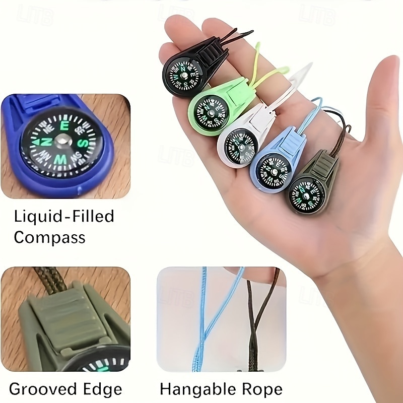 6pcs Mini Waterproof Compasses with Adjustable Lanyards - 10 Color Options Durable Design for Hiking Camping Exploration - Ideal Outdoor Gift for Adventurers Camping Gear  Sleek Compass Design3