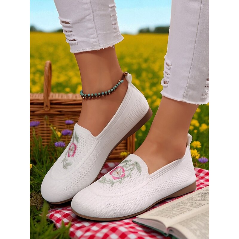 Women's Wide Toe Barefoot Shoes – Floral Embroidered Flyknit Flats for Picnics, Garden Strolls and Summer Getaways4