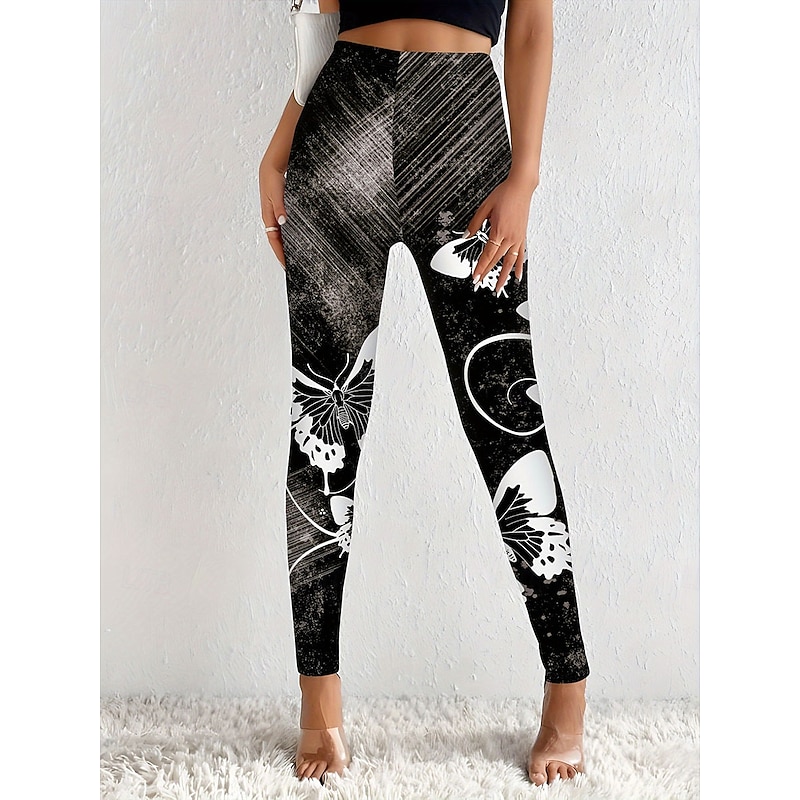 Women's Leggings Vacation Vintage Fashion Ankle-Length High Waist Graphic Butterfly Printing Soft Breathable High Elasticity Outdoor Daily Black Spring Fall Winter Slim Fit2