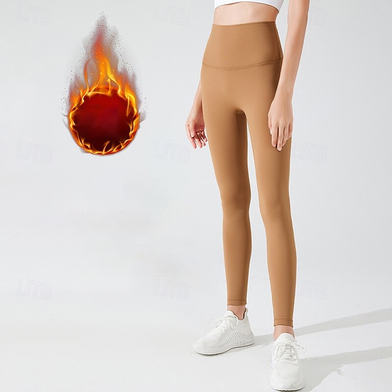 Women's Fleece Capris Leggings Yoga Leggings Warm High Waist Gym Workout Fitness Bottoms Solid Color Black White Blue Sports Activewear