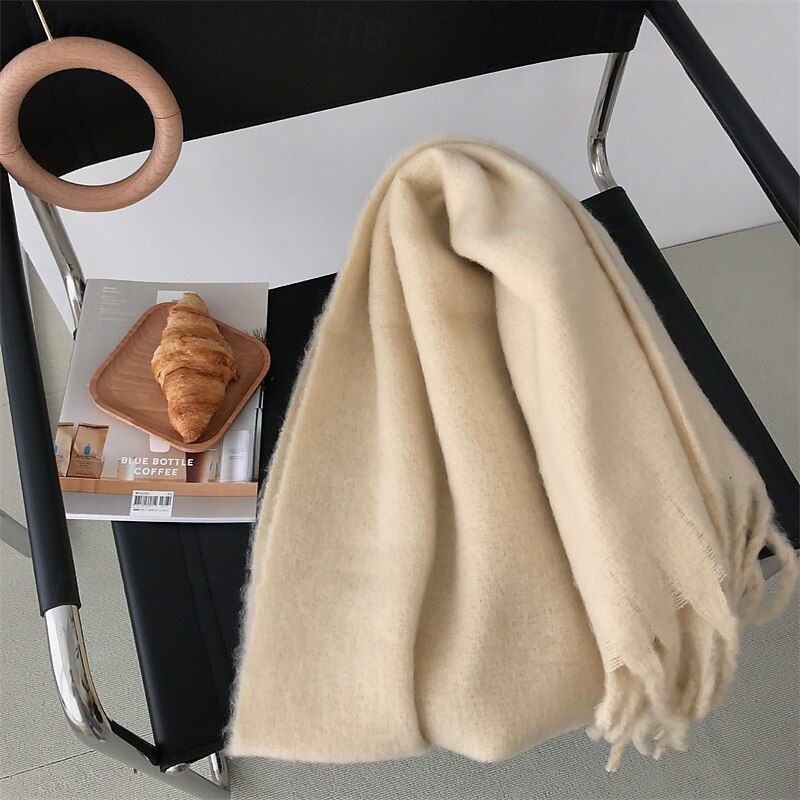 Women's Rectangle Scarf Street Daily Date White Orange Scarf Pure Color3