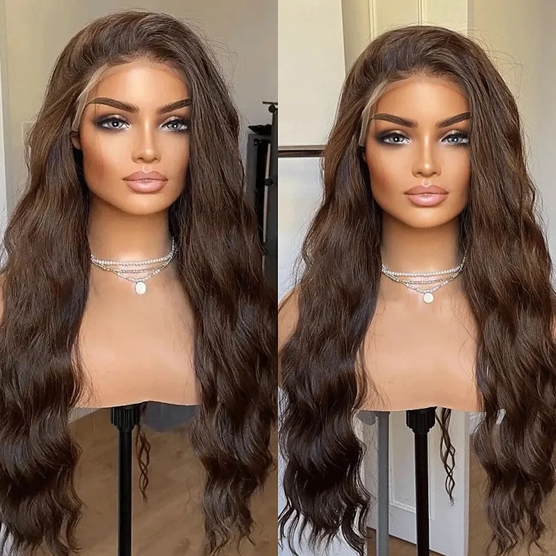 Unprocessed Virgin Hair 5x5 Closure 13x4 Lace Front Wig Free Part Brazilian Hair Natural Wave Brown Wig 130% 150% Density with Baby Hair 100% Virgin Glueless Pre-Plucked For Women Long Human Hair