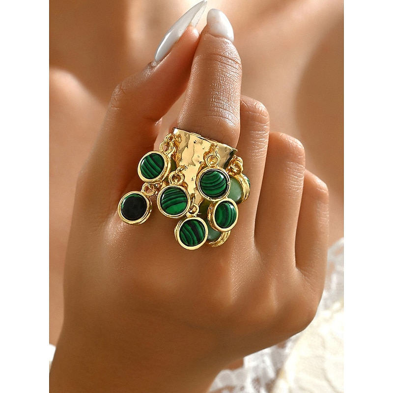 Women's Gold Chunky Ring with Colorful Charms - Boho Statement Cocktail Jewelry for Parties and Festivals4