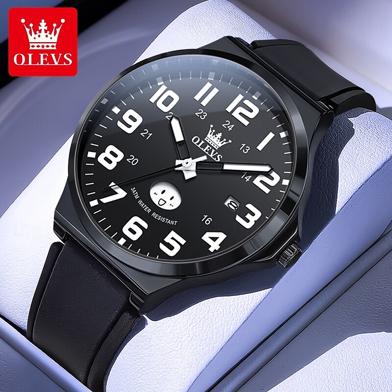 OLEVS Men Quartz Watch Minimalist Fashion Business Wristwatch Luminous Calendar Waterproof Decoration Silicone Gel Watch