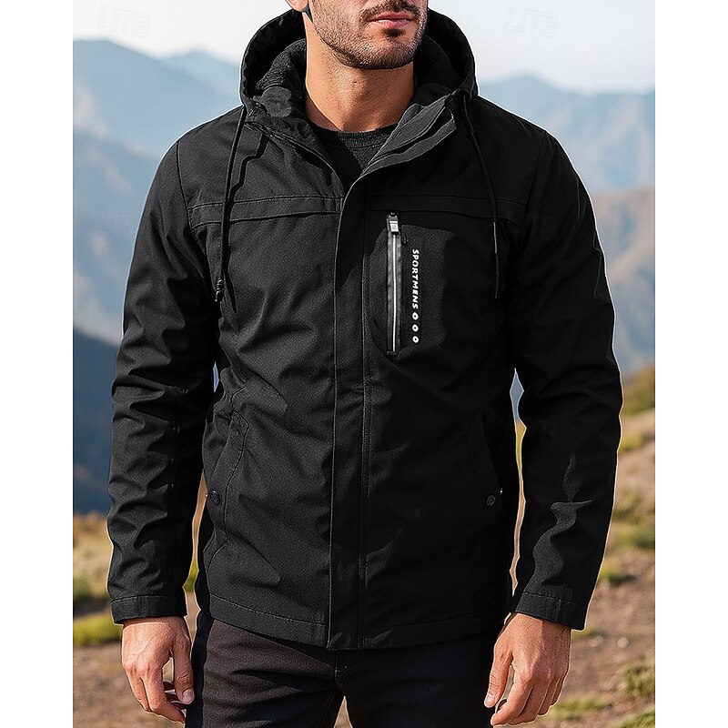 Men's Windbreaker Hiking Jacket Fleece Jacket Outdoor Waterproof Windproof Lightweight Hiking Outfits Hiking Clothes Spring Autumn / Fall Top Camping / Hiking / Caving Running Solid Color Black Dark4