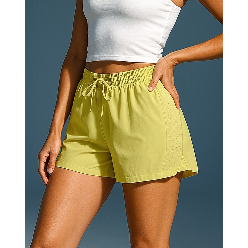 Women's Running Bottoms Workout Shorts Pocket Drawstring High Waist Bottoms Athleisure Gym Workout Quick Dry Breathable Gym Workout Outdoor Running Loose Fit Sportswear Activewear Solid Colored Black