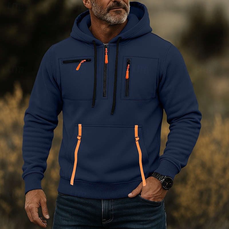 Men's Hoodie Quarter Zip Hoodie Tactical Hoodie Black Army Green Navy Blue Khaki Light Grey Hooded Plain Zipper Sports & Outdoor Casual Daily Streetwear Cool Sportswear Spring &  Fall Clothing Apparel2