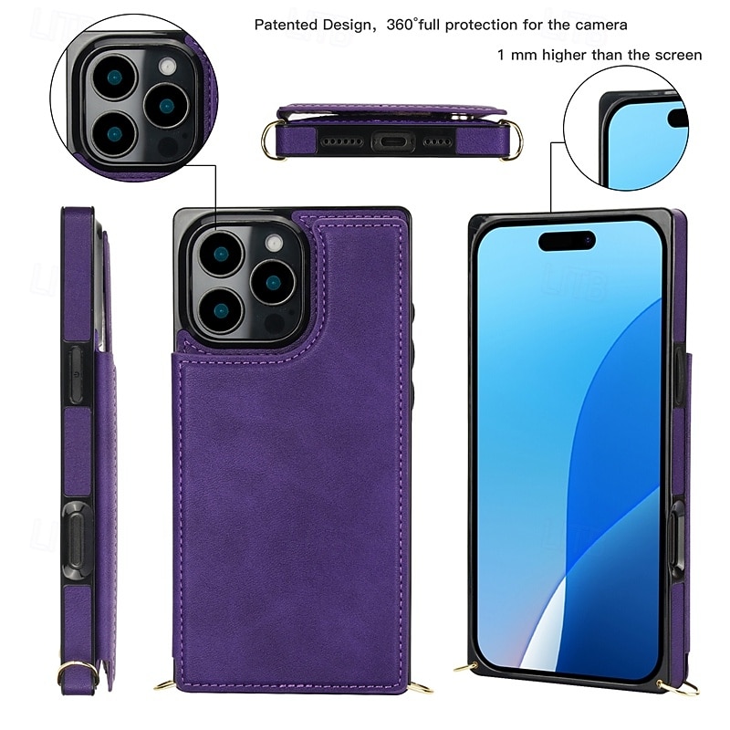 Phone Case For iPhone 17 Pro Max 17 Air 16 Pro Max Plus 16 16 Plus iPhone 16 Pro 15 15 14 Pro Max Plus Wallet Case Zipper with Lanyard Kickstand Retro TPU PU Leather3