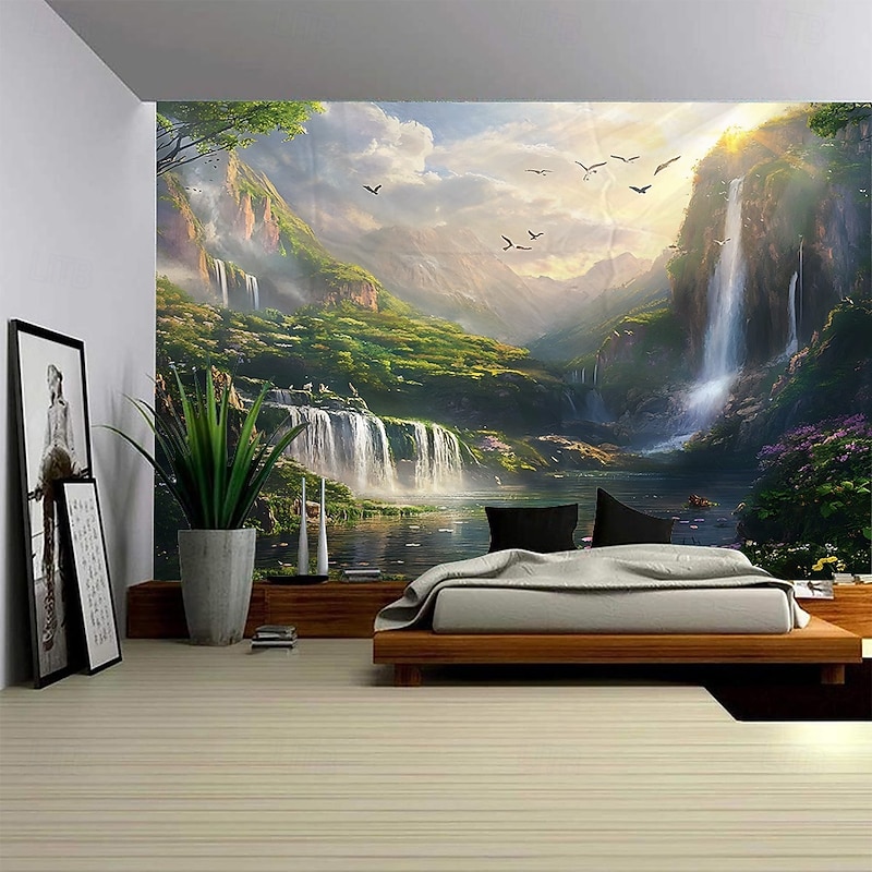 Nature Wall Tapestry Art Decor Blanket Curtain Picnic Tablecloth Hanging Home Bedroom Living Room Dorm Decoration Forest Landscape Sunshine Through Tree4