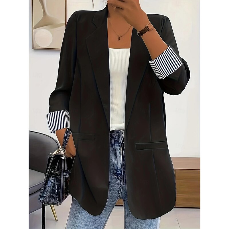 Women's Blazer Comfortable Breathable Pocket Fashion Modern Plain Work Daily Regular Turndown Regular Fit Long Sleeve Outerwear Black Fall Winter