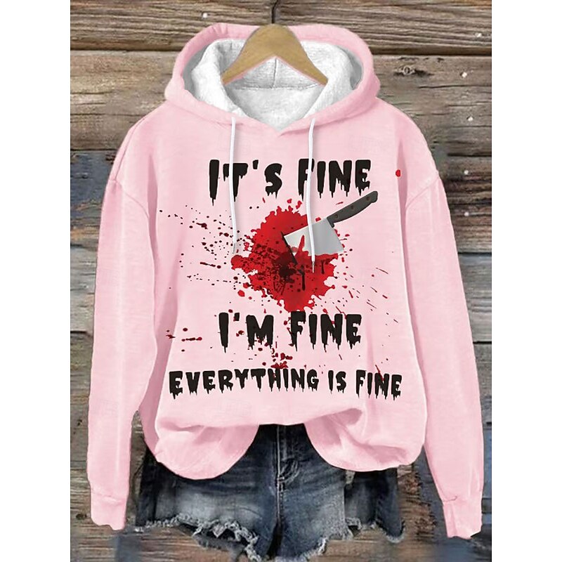 Halloween Women's Hoodie Pullover Sweatshirt Oversized Long Sleeve Casual Bloodstain Graphic Abstract Fashion Print Hooded Street Dailywear Drawstring Print White Pink Orange Khaki Gray Fall Winter4