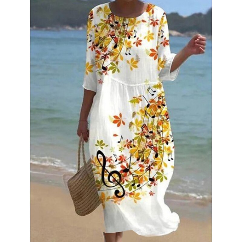 Women's Midi Dress Casual Dress Print Dress Fashion Modern Daily Beach Weekend Regular Fit Floral Butterfly 3/4 Length Sleeve Crew Neck White Red Blue Khaki Summer Spring Fall Autumn