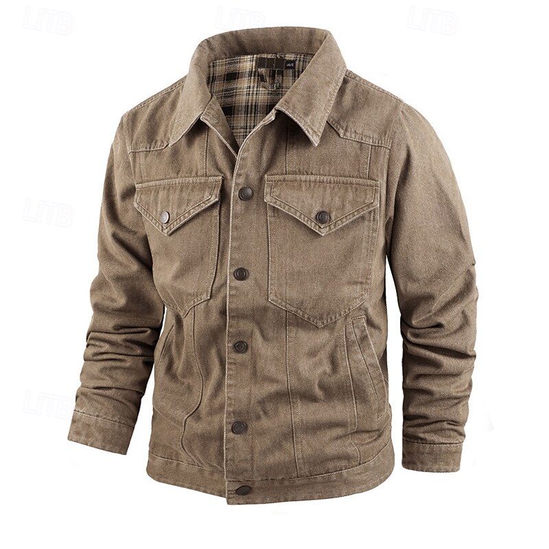 Men's Lightweight Jacket Casual Jacket Denim Jacket Vacation Daily Pocket Fall Winter Plain Fashion Classic Lapel Regular Black Brown Green Dark Blue Light Blue Jacket2