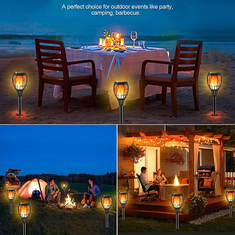 6 Pcs Halloween Christmas Outdoor Solar Waterproof Flashing Flame Stripe Plug in Light 12 LED Beads Courtyard Garden Terrace Lawn Path Camping Party Atmosphere Decoration Light Landscape Light4