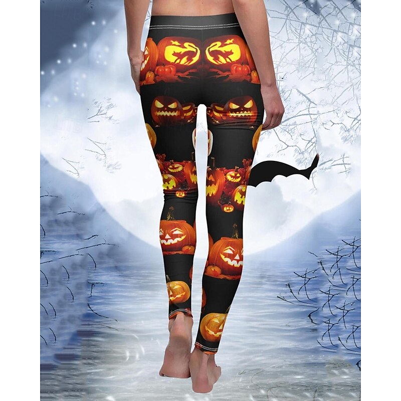 Women's Pants Trousers Leggings Streetwear Casual Full Length High WaistPantsHalloween Pumpkin Elastic Waist Print Breathability Comfortable Stretchy Vacation Street Daily Wear Orange Spring Fall2