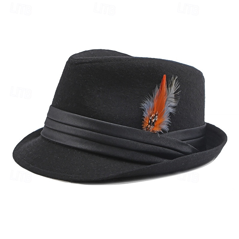 Men's Fedora Hat Oktoberfest Hat Yellow Red Polyester Feather Fashion Casual Street Daily Solid Color Sunscreen Breathable2
