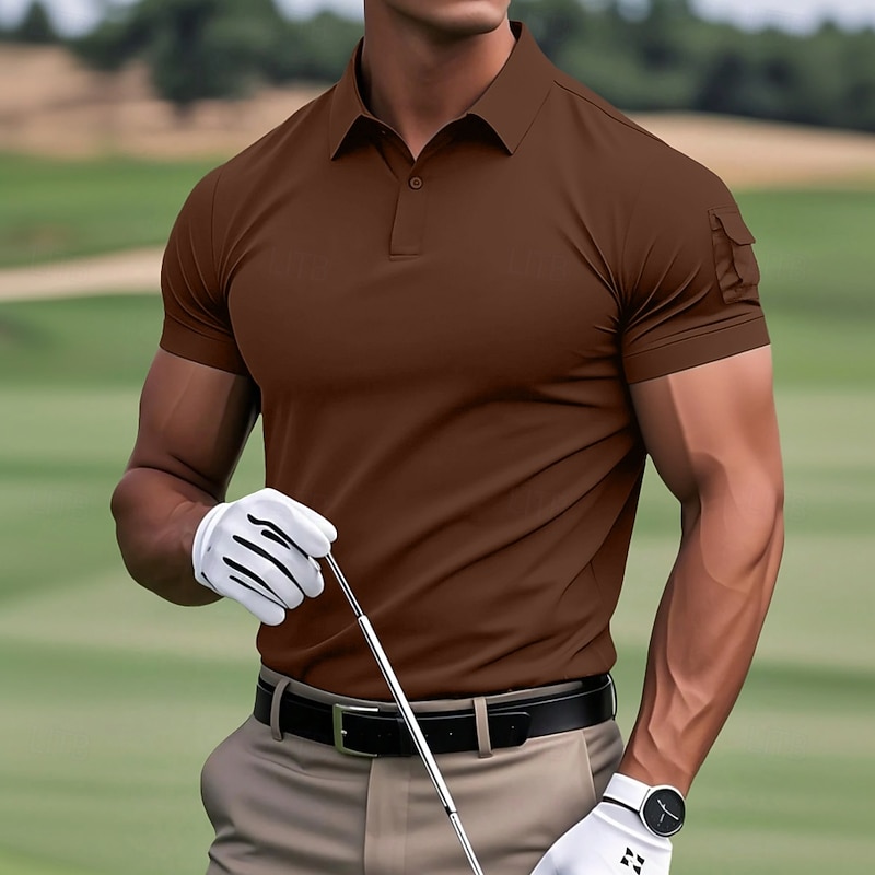 Men's Polo Shirts Golf Shirt Casual Sports Lapel Classic Short Sleeve Fashion Basic Plain Side Pockets Buttons Summer Slim Fit Black Navy Blue Royal Blue Brown Grey Polo Shirts3