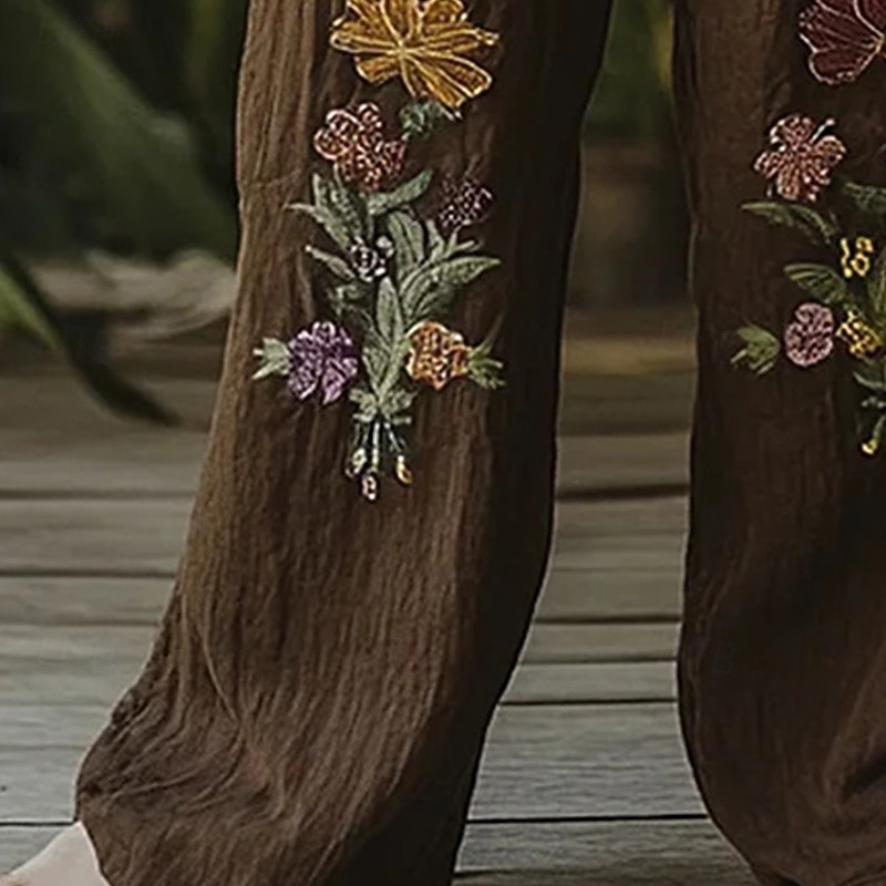 Women's Wide Leg Pants Trousers Palazzo Pants Fashion Boho Full Length High Waist Flower Elastic Waist Drawstring Print Breathability Comfortable Street Daily Wear Going out Coffee Spring Fall3