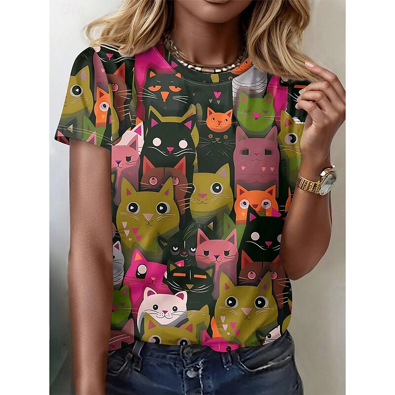 Women's T Shirt Graphic Animal Vintage Stylish Casual Short Sleeve Crew Neck Regular Tops Daily Weekend Print White Blue Green Summer3