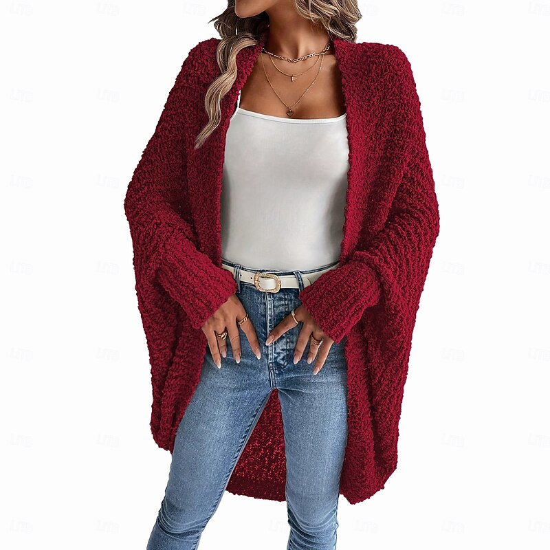 Women's Shrugs Solid Color Plain Daily Long Sleeve Cold Shoulder Long Tops Yellow Wine Winter2