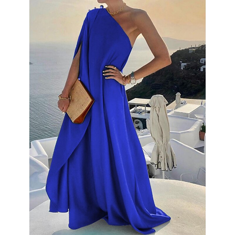 Women's Long Dress Maxi Dress Cocktail Dress Wedding Guest Dress Chiffon Swing Dress Fashion Modern Outdoor Vacation Regular Fit Plain Sleeveless One Shoulder Yellow Red Blue Green Summer Spring
