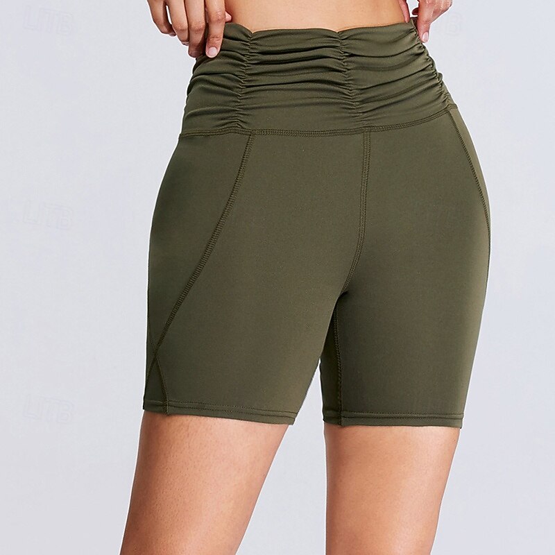 Women's Workout Shorts Sports Shorts Bike Shorts Tummy Control High Waist Gym Volleyball Workout Bottoms Solid Color Army Green Sports Activewear4