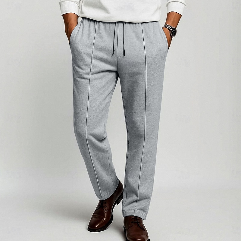 Men's Sweatpants Joggers Trousers Straight Leg Sweatpants Pleated Pants Elastic Waist Drawstring Plain Comfort Soft Full Length Outdoor Daily Going out Vacation Fashion Black White