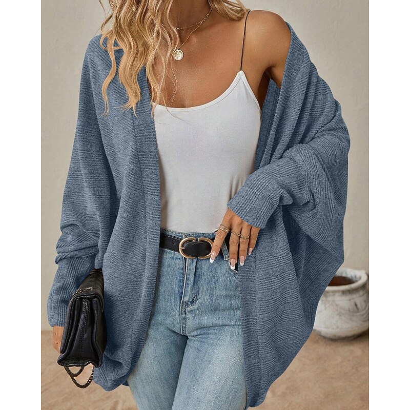 Women's Cardigan Casual Solid Color Ribbed Cowl Knitted Long Sleeve Regular Tops Knit Outdoor Holiday Going out Black Pink Fall