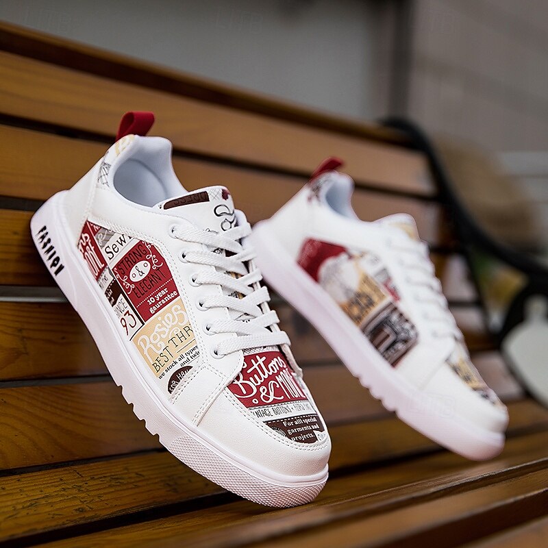 Men's White Graphic Print Sneakers Trendy Casual Shoes for Street Style Parties and Daily Wear3