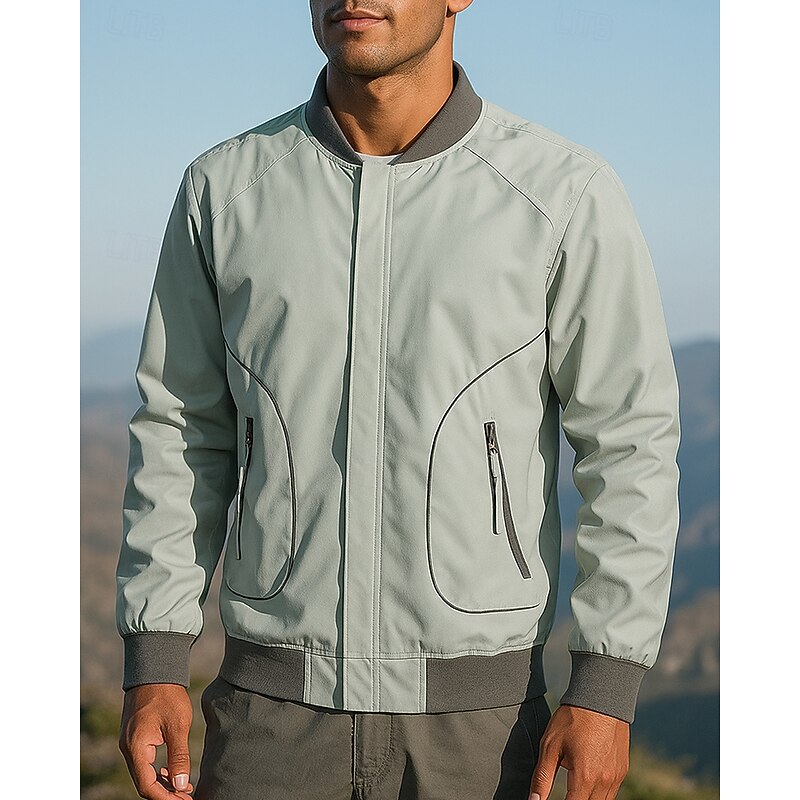 Men's Windbreaker Hiking Jacket Outdoor Waterproof Windproof Lightweight Hiking Outfits Hiking Clothes Spring Autumn / Fall Top Camping / Hiking / Caving Running Solid Color Black Khaki Grey4