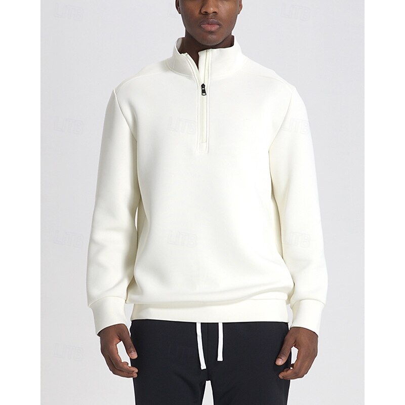 Men's Running Top Sports Sweatshirt Quarter Zip Long Sleeve Top Athleisure Solid Colored Moisture Wicking Breathable Fishing Hiking Running Sportswear Activewear Black White Beige4