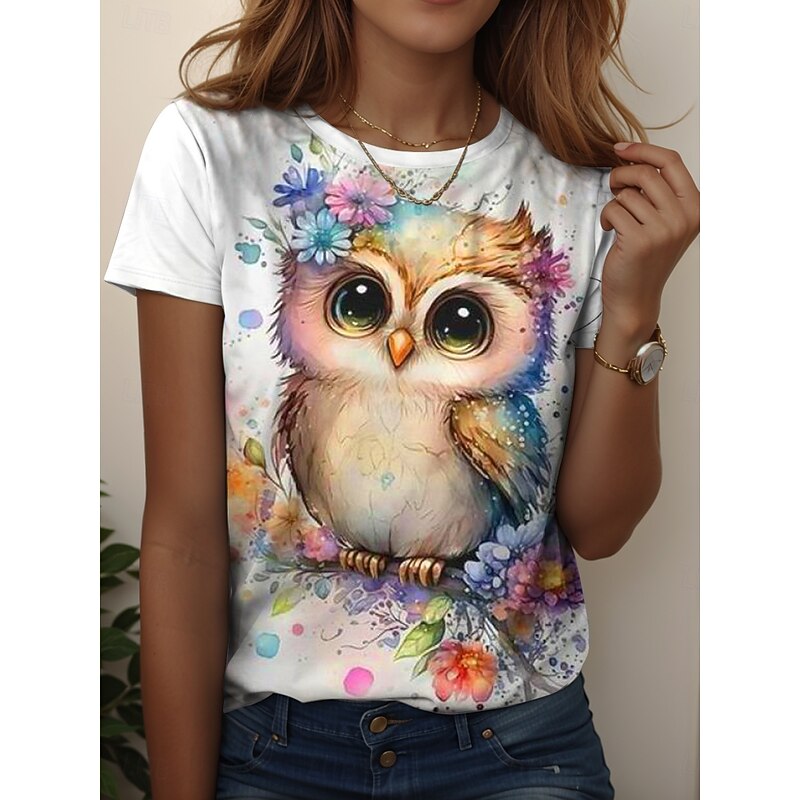 Women's T Shirt Graphic Animal Vintage Stylish Casual Short Sleeve Crew Neck Regular Tops Daily Weekend Print White Red Khaki Summer Spring3