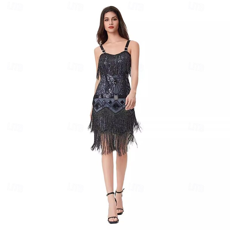 Retro Vintage Roaring 20s 1920s Above Knee Flapper Dress Cocktail Dress The Great Gatsby Flapper Girl Sequins Fringe Fancy Dress Women's Christmas Carnival Wedding Evening Party Masquerade Adults3